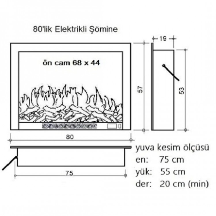 Alaz Efekt Elektrikli Şömine Haznesi Ses Efektli 80 cm 1800 W Yerli Üretim Alaz Efekt Elektrikli Şömine Haznesi Ses Efektli 80 cm 1800 W Yerli Üretim
