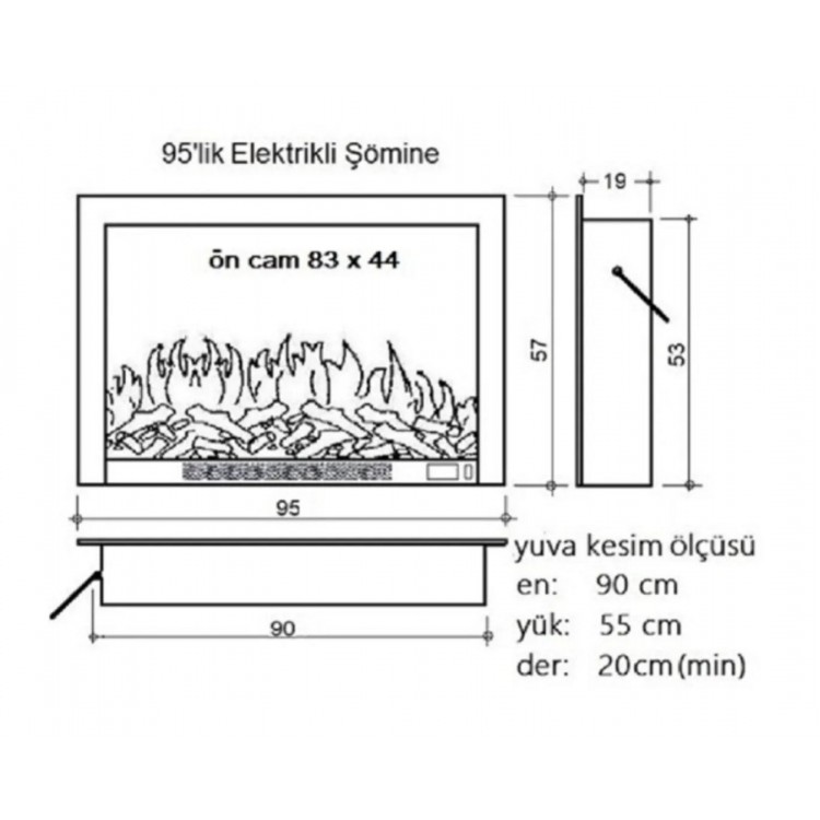 Alaz Efekt Elektrikli Şömine Haznesi Ses Efektli 95 cm 1800 W Yerli Üretim