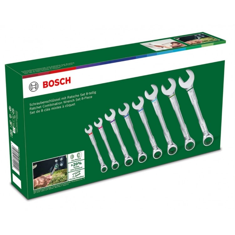 Bosch Cırcırlı Kombine Anahtar Seti 8 Parça 1600 A02 7PS