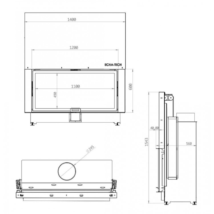 Echa Tech Asansörlü Çelik Şömine Haznesi Düz 120 x 60