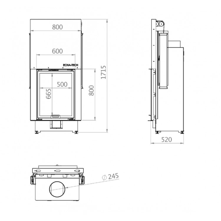 Echa Tech Asansörlü Çelik Şömine Haznesi Düz 60 x 80