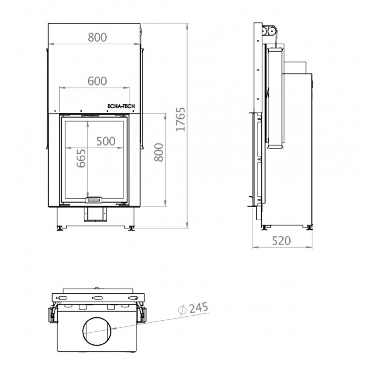 Echa Tech Asansörlü Çelik Şömine Haznesi Düz 60 x 80 D