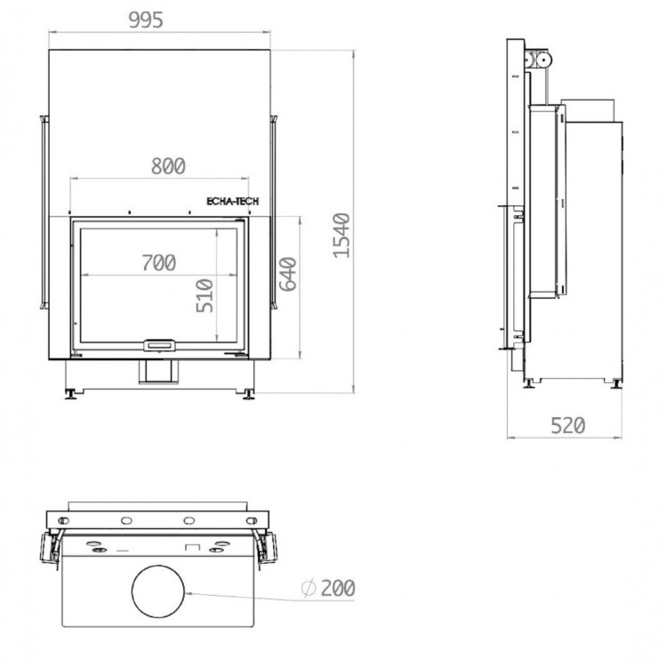 Echa Tech Asansörlü Çelik Şömine Haznesi Düz 80 x 64