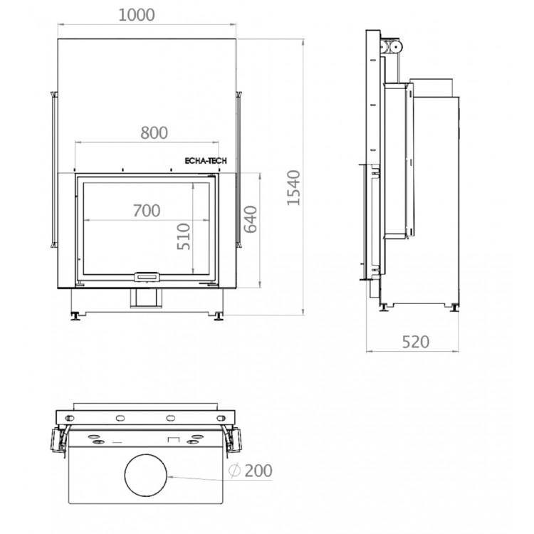 Echa Tech Asansörlü Çelik Şömine Haznesi Düz 80 x 64 D