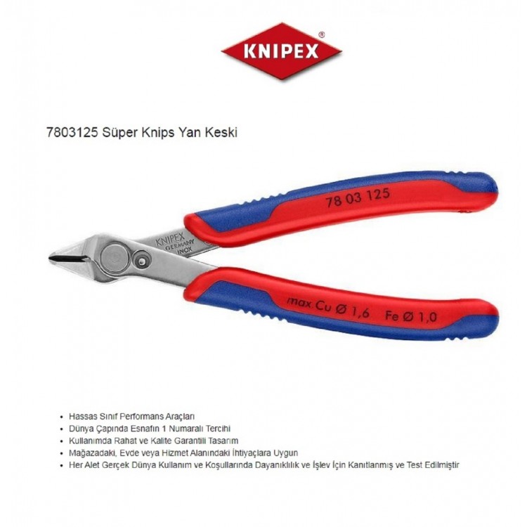 Knipex 78 03 125 Elektronikçi Yan Keski Süper Knips