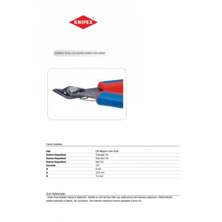 Knipex 78 61 125 Elektronikçi Yan Keski Super Knips