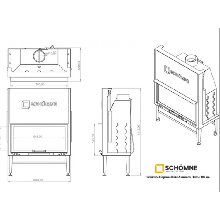 Schömne Elegance Asansörlü Çelik Şömine Haznesi Düz 100 Lük Schömne Elegance Asansörlü Çelik Şömine Haznesi Düz 100 Lük