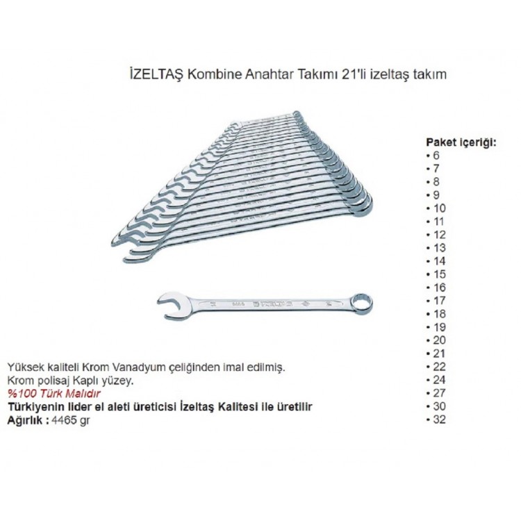 İzeltaş Kombine Anahtar Takımı 0320 00 2121 21 Parça
